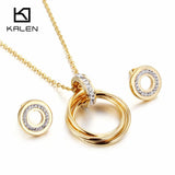 Stainless Steel Jewelry Set Rings Pendant Necklace Earrings for Women