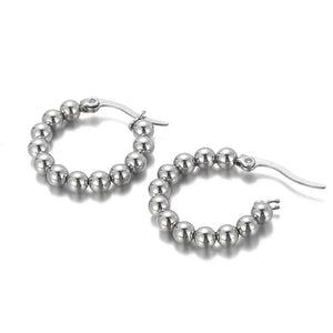 Geometric 23mm Tiny Beads Hoops Earring Minimalist Dainty Huggie Jewelry