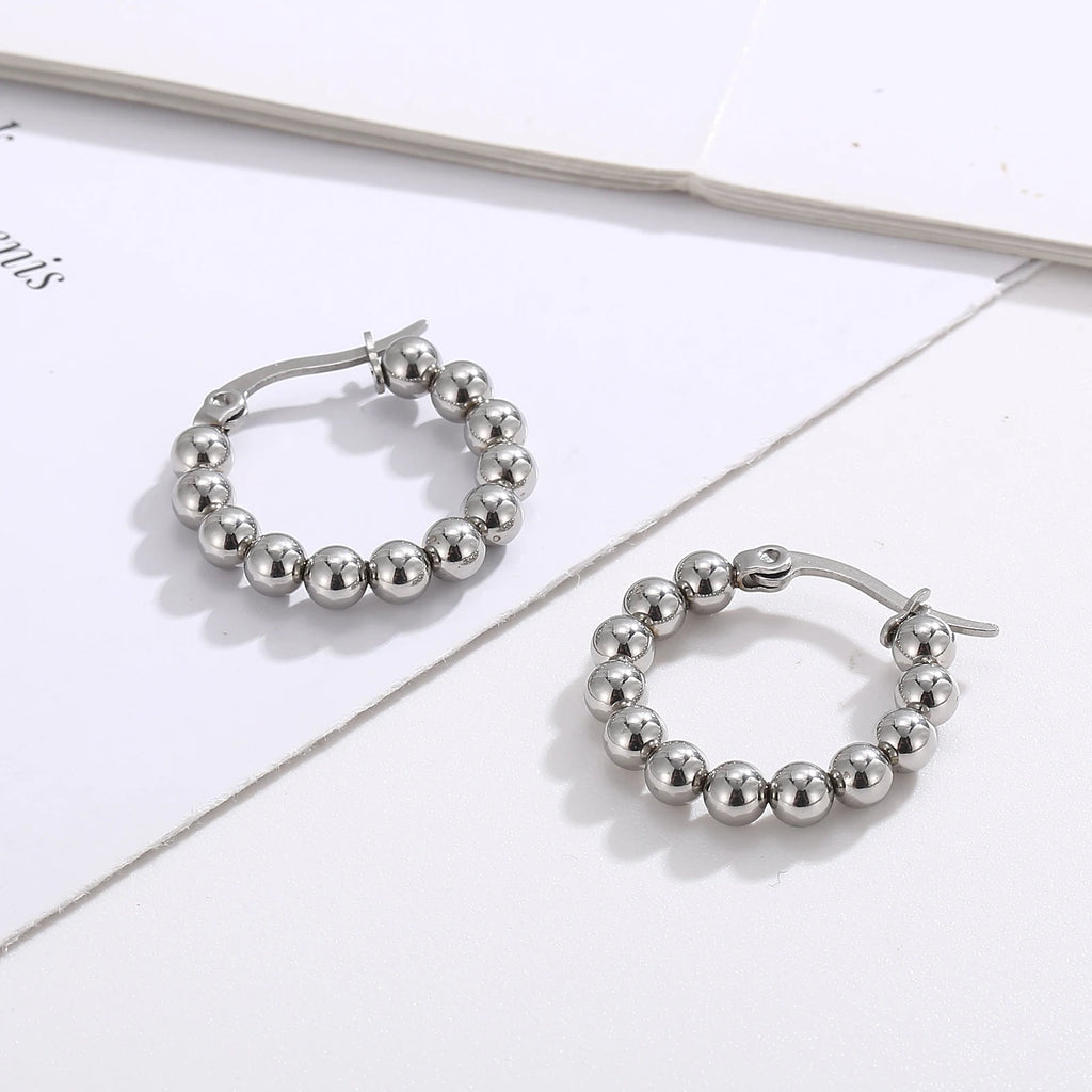 Geometric 23mm Tiny Beads Hoops Earring Minimalist Dainty Huggie Jewelry