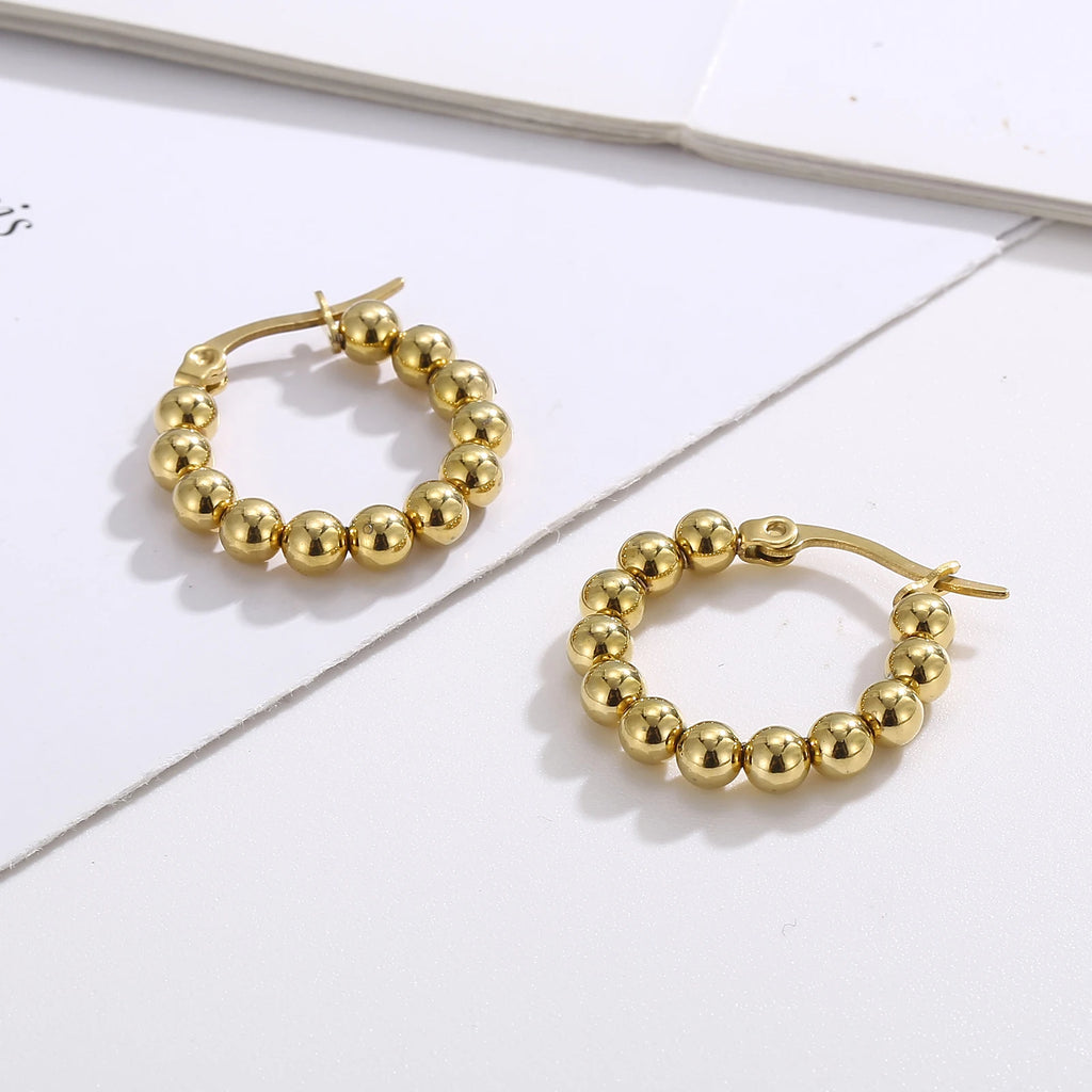 Geometric 23mm Tiny Beads Hoops Earring Minimalist Dainty Huggie Jewelry