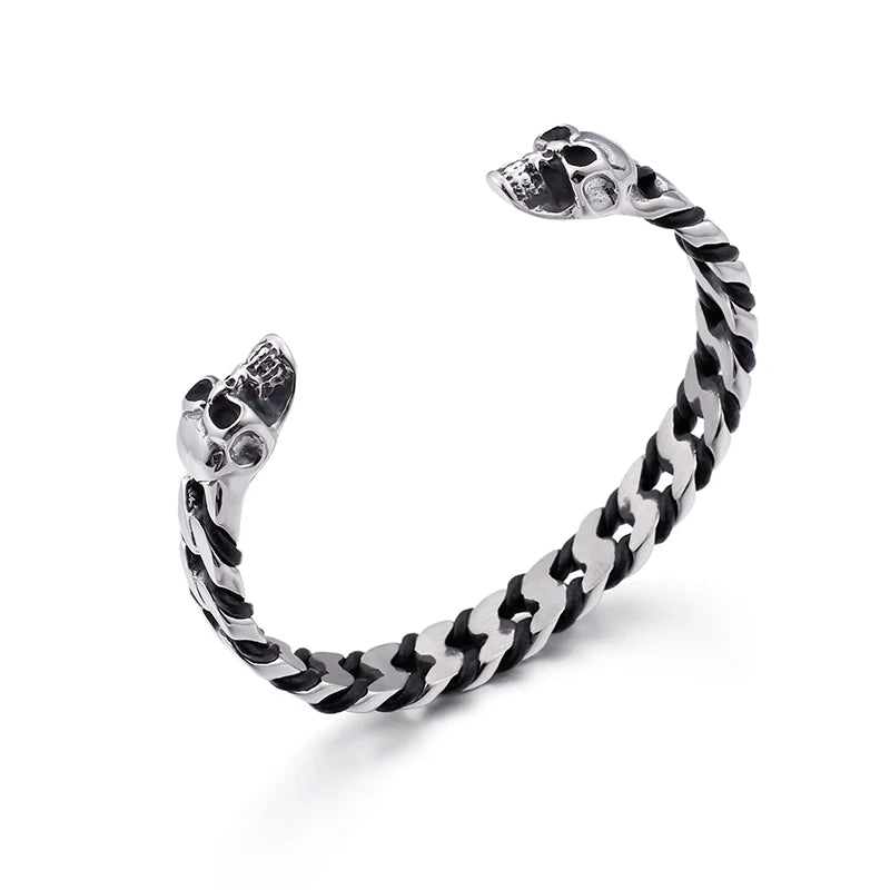 Stainless Steel Leather Men's Vintage Bracelet Punk Style Bangles