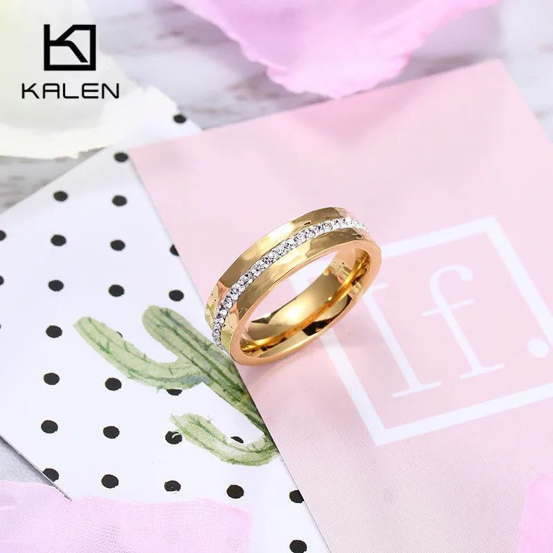 Rhinestone Stainless Steel Engagement Wedding Ring