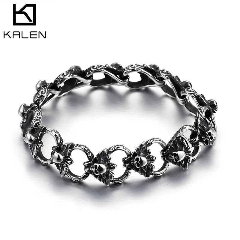 Punk Skull Charm Bracelets Men Stainless Steel Link Chain Bracelet