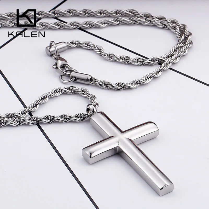 Men's Stainless Steel Cross Necklace 60cm High Polished