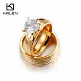 Zircon Couple Rings Stainless Steel Engagement Wedding Band Jewelry
