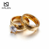 Zircon Couple Rings Stainless Steel Engagement Wedding Band Jewelry