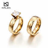 Zircon Couple Rings Stainless Steel Engagement Wedding Band Jewelry