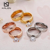 Zircon Couple Rings Stainless Steel Engagement Wedding Band Jewelry