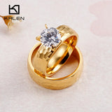 Zircon Couple Rings Stainless Steel Engagement Wedding Band Jewelry
