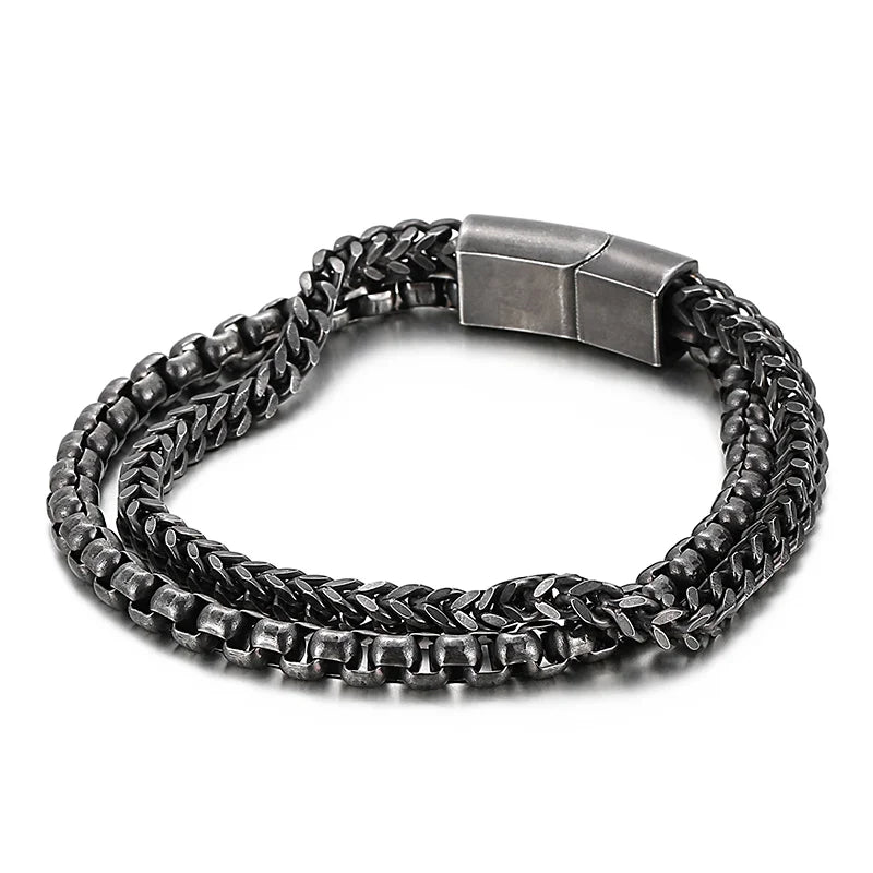Popcorn Chain Double Link Stainless Steel 200mm Men's Bracelet