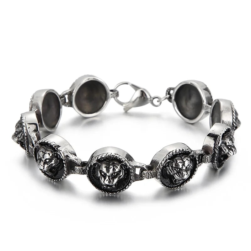 Punk Rocker Animal Head Chain Bracelet Stainless Steel Men's Ghost Bracelet