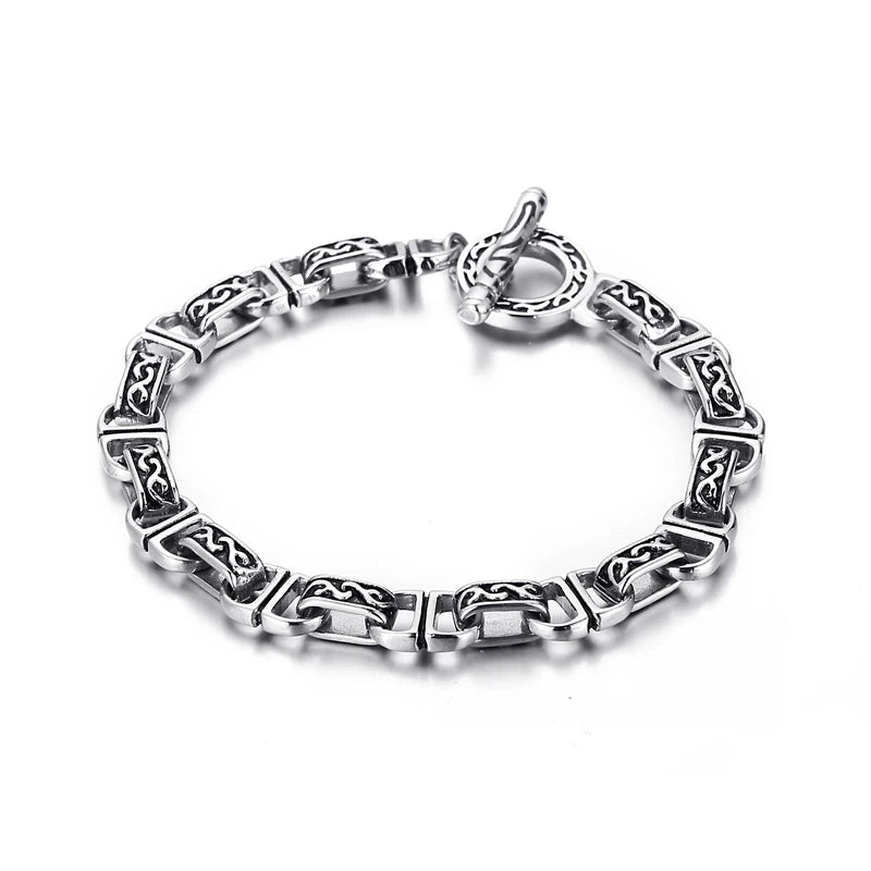 Retro Totem Texture Chain Charm Men's Steel Bracelet Clasp
