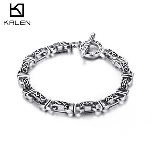 Retro Totem Texture Chain Charm Men's Steel Bracelet Clasp