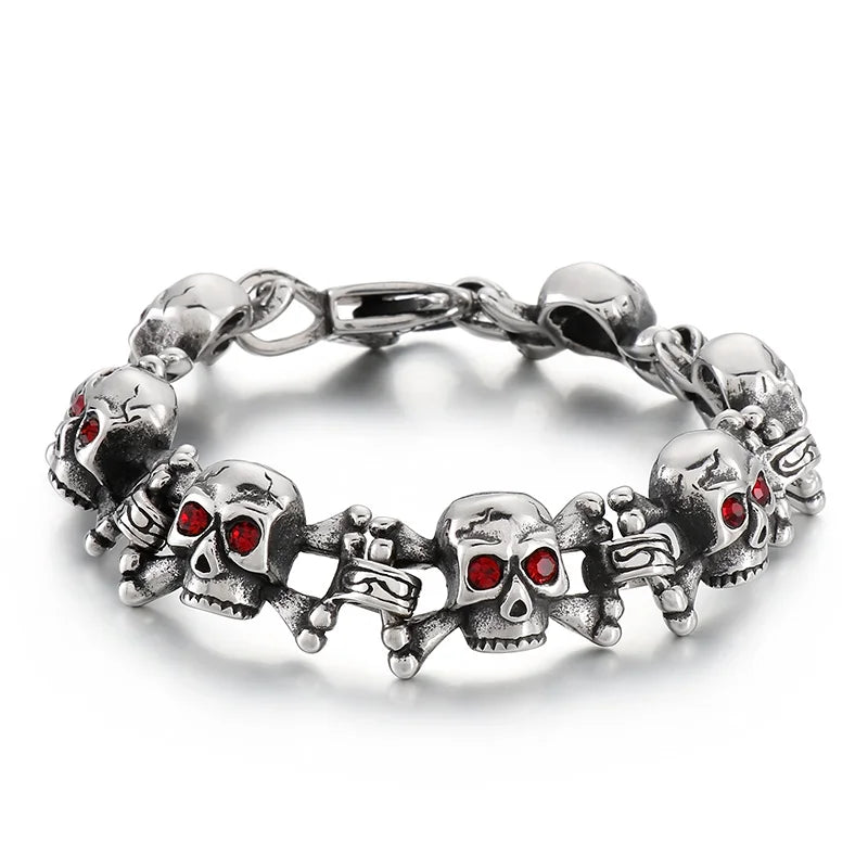 Skull Bracelet Men Stainless Steel Rhinestone Gothic Punk Jewelry