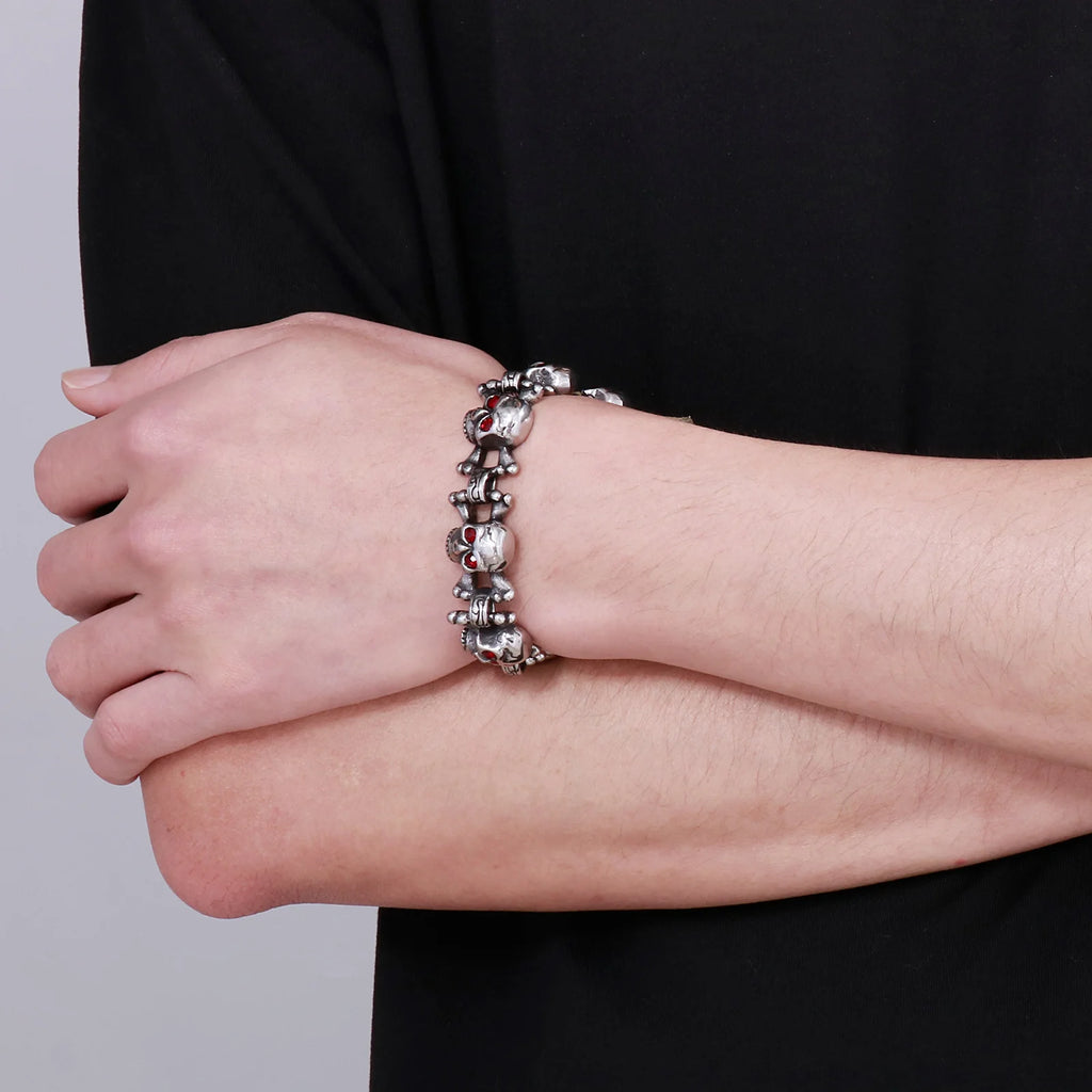Skull Bracelet Men Stainless Steel Rhinestone Gothic Punk Jewelry