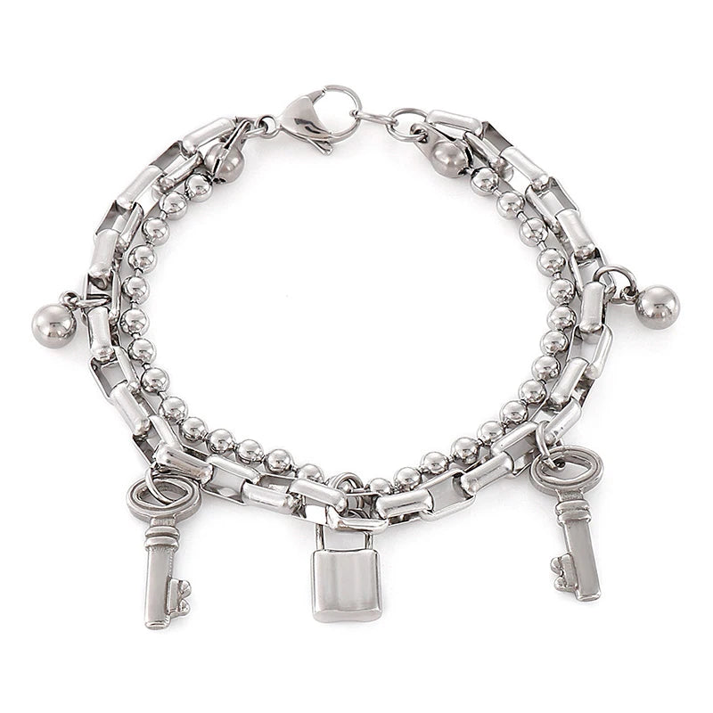 Key Lock Bracelet Stainless Steel Charm Jewelry