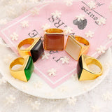 Stainless Steel Square Stone Ring Non-Tarnish Stackable Rings