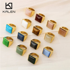 Stainless Steel Square Stone Ring Non-Tarnish Stackable Rings
