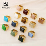 Stainless Steel Square Stone Ring Non-Tarnish Stackable Rings