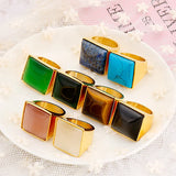 Stainless Steel Square Stone Ring Non-Tarnish Stackable Rings
