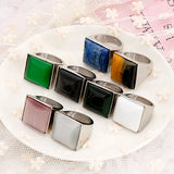 Stainless Steel Square Stone Ring Non-Tarnish Stackable Rings