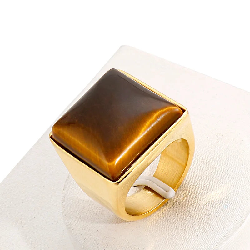 Stainless Steel Square Stone Ring Non-Tarnish Stackable Rings