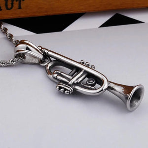 Men's Stainless Steel Trumpet Pendant Necklace with Long Chain