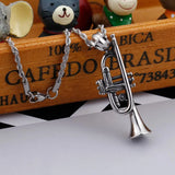 Men's Stainless Steel Trumpet Pendant Necklace with Long Chain