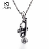 Men's Stainless Steel Trumpet Pendant Necklace with Long Chain