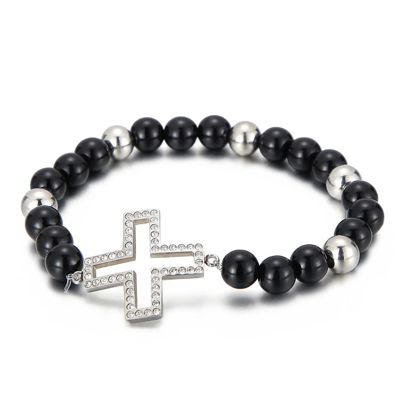 Women's Stainless Steel Bead Cross Bracelet