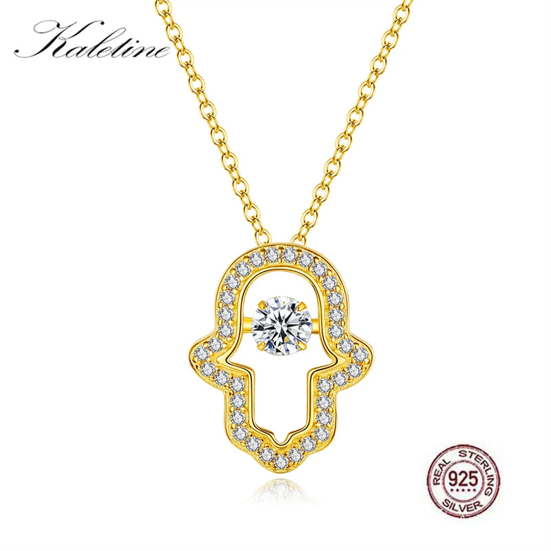 Kaletine Silver Crystal Evil Eye Hand Hamsa Pendant Necklace