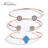 Kaletine 925 Silver Evil Eye Bracelet Luck Bangle Hamsa Hand Moon Zircon