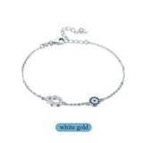 925 Silver Link Bracelet Hamsa Hand Evil Eye Charm Rose Jewelry