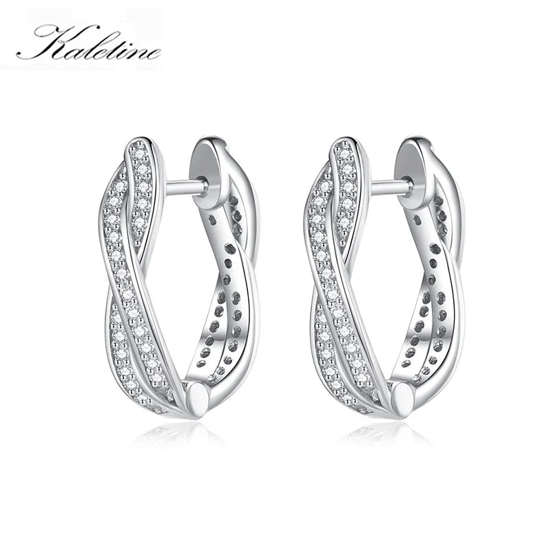 Kaletine 925 Silver Double Hoop Heart Round Zircon Earrings