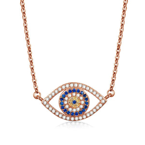 Kaletine 925 Silver Evil Eye Necklace Lucky Eyes Punk Pendant Necklaces