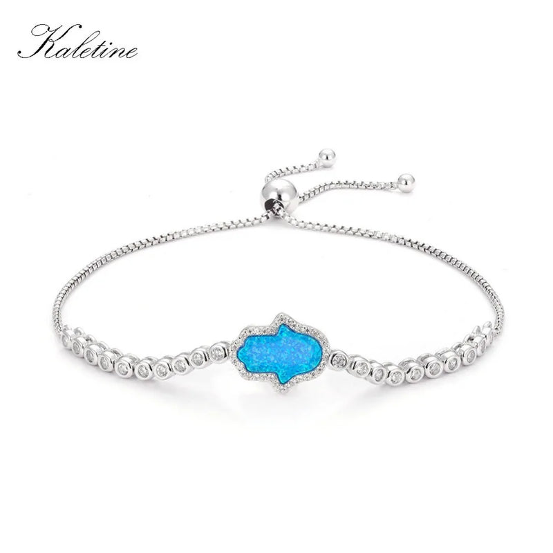 Kaletine Opal Gem Hamsa Bracelet Sterling Silver Charm Bangle KLTB019