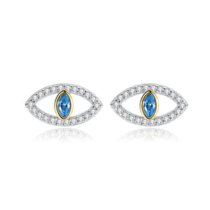 Kaletine Fatima Evil Eye Earrings 925 Sterling Silver Vintage Eye Stud Earrings