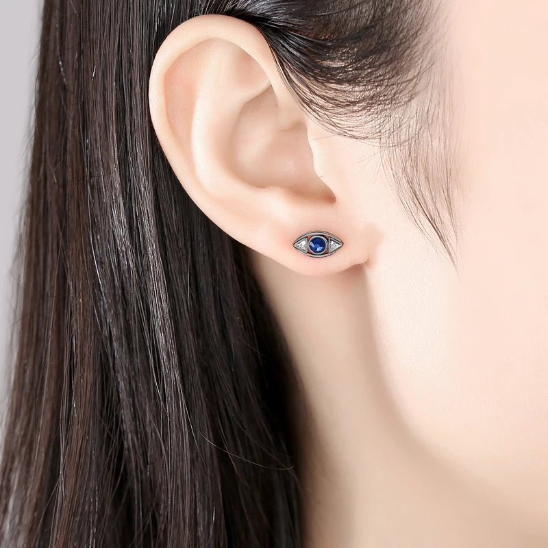 Kaletine Fatima Evil Eye Earrings 925 Sterling Silver Vintage Eye Stud Earrings