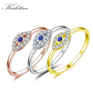 Kaletine Evil Eye Ring 925 Sterling Silver CZ Yellow Rose Jewelry