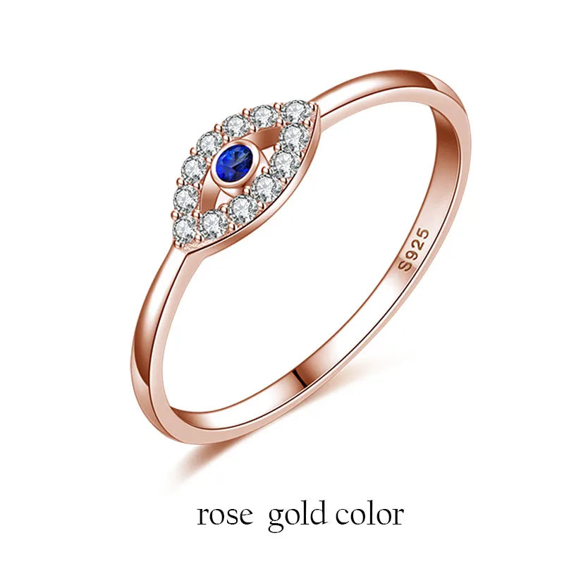 Kaletine Evil Eye Ring 925 Sterling Silver CZ Yellow Rose Jewelry