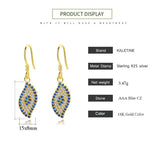 Kaletine Evil Eye Earrings Yellow CZ 925 Sterling Silver Hippie Drop Earings