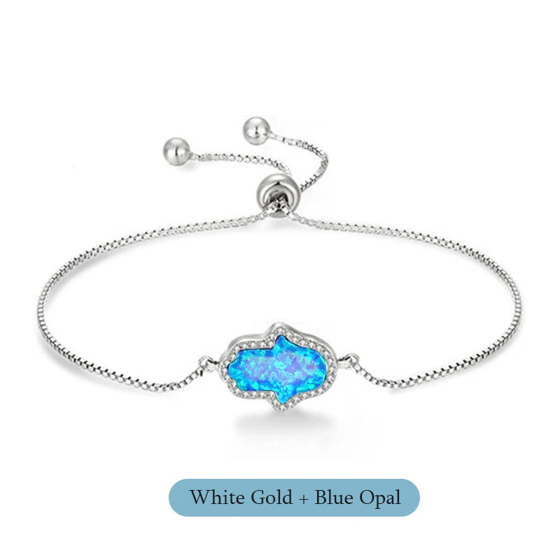 Kaletine Lucky Synthetic Opal Hamsa Hand of Fatima Charms Bracelets