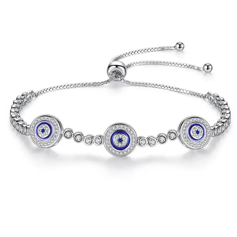 Kaletine Evil Eye Hamsa Bracelet 925 Silver CZ Tennis Rose Jewelry Men