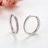 Kaletine 925 Silver Small Hoop Earrings Pink CZ Unique Jewelry Brinco
