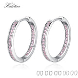 Kaletine 925 Silver Small Hoop Earrings Pink CZ Unique Jewelry Brinco