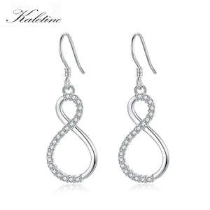 Real 925 Silver Infinity Zirconia Stud Earrings Double Zirconia