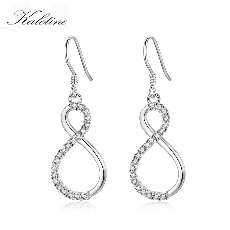 Real 925 Silver Infinity Zirconia Stud Earrings Double Zirconia