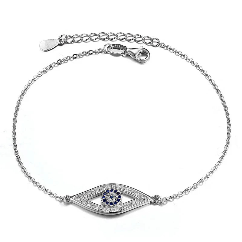 Kaletine 925 Silver Evil Eye Bracelet Clear CZ Charm Yellow Rose Jewelry