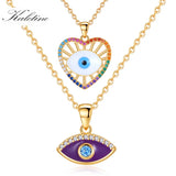 Kaletine Evil Eye Necklace Crystal Heart Eye Pendant 925 Sterling Silver