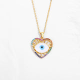 Kaletine Evil Eye Necklace Crystal Heart Eye Pendant 925 Sterling Silver